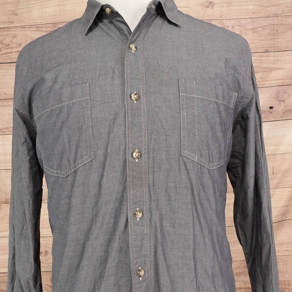 Goodthreads Shirt Mens XL Gray Solid Long Sleeve Button-Up Chambray Cotton